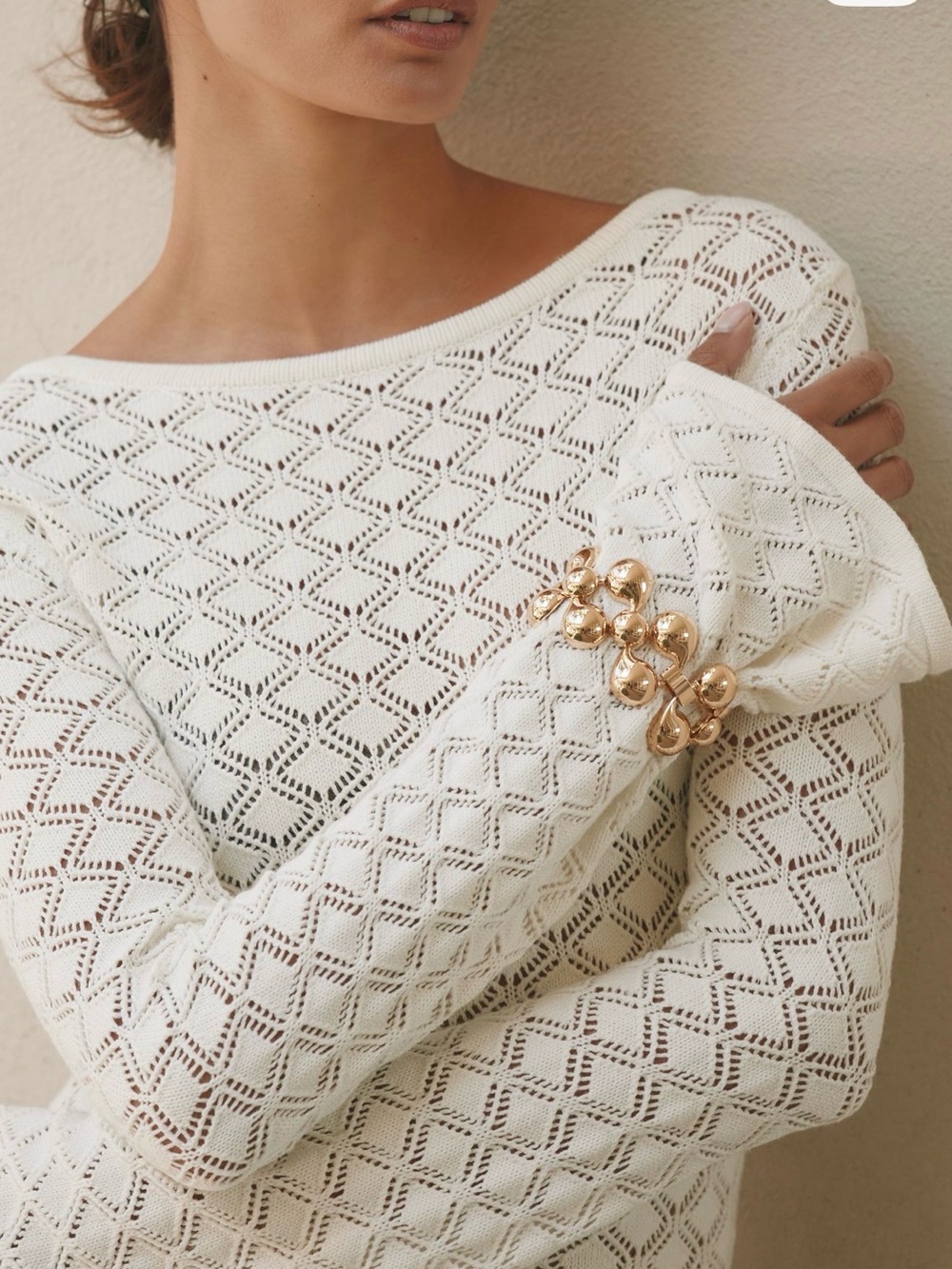 Charlie Holiday Cream Textured Knit Maxi Dress - Picture 2 of 5